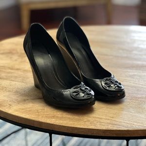 Tory Burch Black Patent Leather Wedges